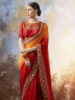 Yellow Georgette Thread Embroidery Border Sarees