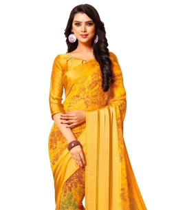 Yellow Georgette, Satin Printed Regular Sarees