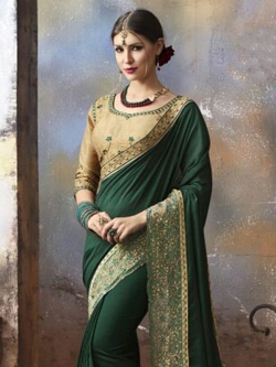 Green Georgette Thread Embroidery Border Sarees