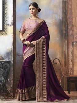 Violet Georgette Thread Embroidery Border Sarees