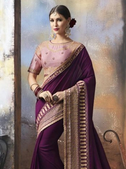 Violet Georgette Thread Embroidery Border Sarees