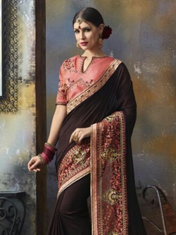 Brown Georgette Thread Embroidery Border Sarees