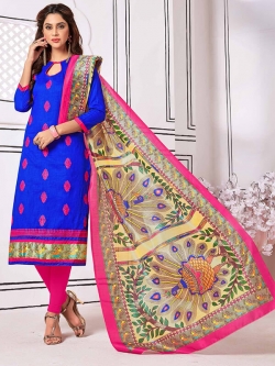 Royal Blue Cotton Embroidery Chudidhar Suits