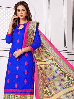 Royal Blue Cotton Embroidery Chudidhar Suits