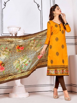 Orange Cotton Embroidery Chudidhar Suits