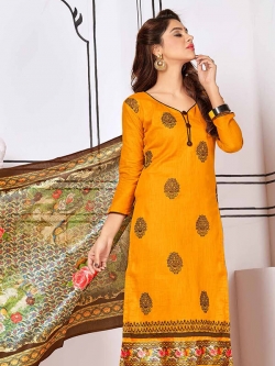 Orange Cotton Embroidery Chudidhar Suits