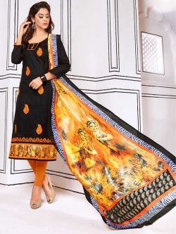 Black Cotton Embroidery Chudidhar Suits