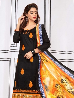Black Cotton Embroidery Chudidhar Suits