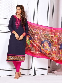 Blue Cotton Embroidery Chudidhar Suits