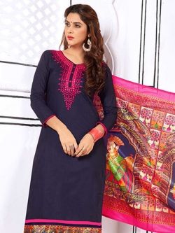 Blue Cotton Embroidery Chudidhar Suits