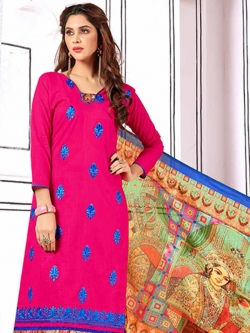 Pink Cotton Embroidery Chudidhar Suits