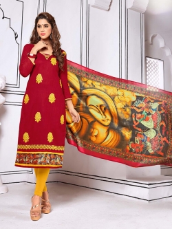 Maroon Cotton Embroidery Chudidhar Suits