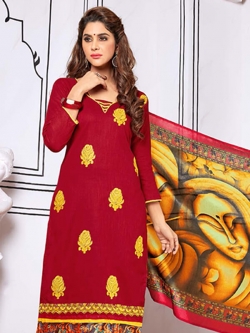 Maroon Cotton Embroidery Chudidhar Suits