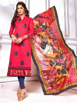 Pink Cotton Embroidery Chudidhar Suits