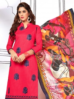 Pink Cotton Embroidery Chudidhar Suits