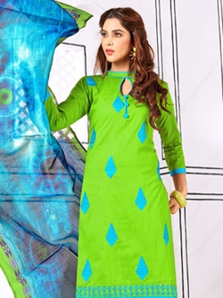 Green Cotton Embroidery Chudidhar Suits