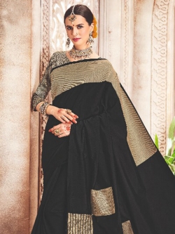 Black Banarasi Silk Embroidery Traditional Sarees