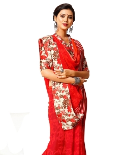 Red Georgette, Satin Floral Printed Regular Sarees
