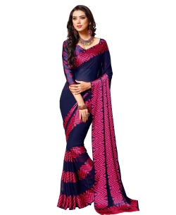 Blue Georgette, Satin Printed Regular Sarees
