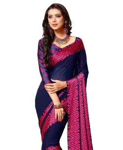 Blue Georgette, Satin Printed Regular Sarees