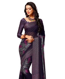 Purple Georgette, Satin Printed Regular Sarees