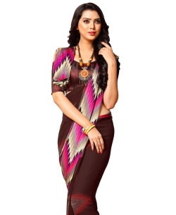 Brown Georgette, Satin Printed Regular Sarees