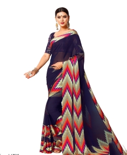 Blue Georgette, Satin Printed Regular Sarees