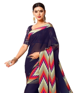 Blue Georgette, Satin Printed Regular Sarees