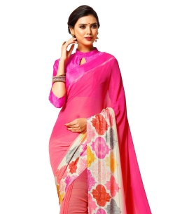 Pink Georgette, Satin Floral Printed Regular Sarees