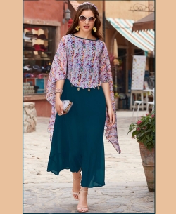 Rama Green Georgette Printed Anarkali Kurtis