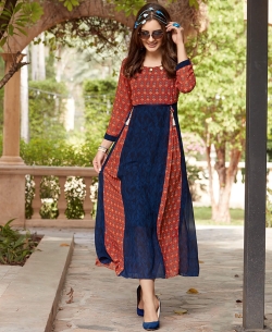 Navy Blue Georgette Printed Anarkali Kurtis