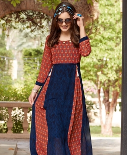 Navy Blue Georgette Printed Anarkali Kurtis