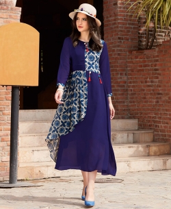 Navy Blue Georgette Printed Anarkali Kurtis