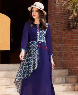 Navy Blue Georgette Printed Anarkali Kurtis