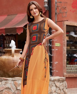 Orange Georgette Printed Anarkali Kurtis