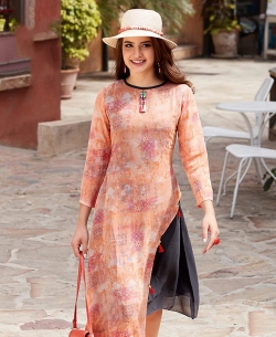 Light Peach Georgette Printed Anarkali Kurtis