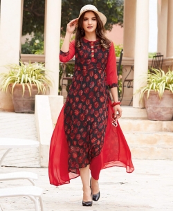 Red Georgette Printed Anarkali Kurtis