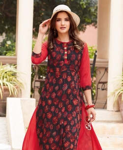 Red Georgette Printed Anarkali Kurtis