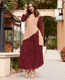 Cream Georgette Printed Anarkali Kurtis