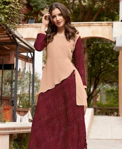 Cream Georgette Printed Anarkali Kurtis