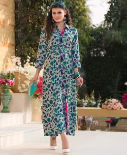 Green Rayon Printed Anarkali Kurtis