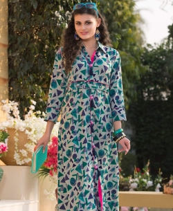 Green Rayon Printed Anarkali Kurtis