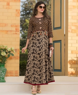Brown Rayon Printed Anarkali Kurtis
