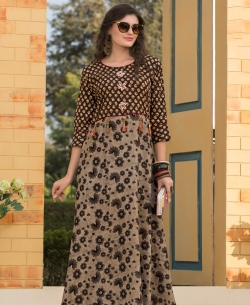 Brown Rayon Printed Anarkali Kurtis