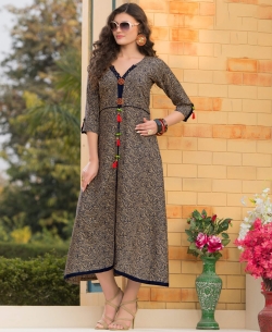 Grey Rayon Printed Anarkali Kurtis