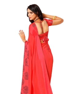 Red Georgette, Satin Floral Printed Regular Sarees