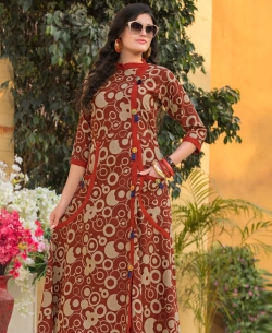 Brown Rayon Printed Anarkali Kurtis
