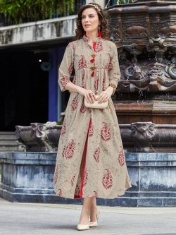 Cement Cotton Printed Anarkali Kurtis