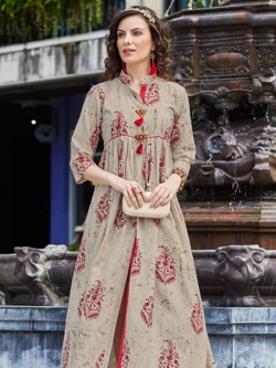 Cement Cotton Printed Anarkali Kurtis