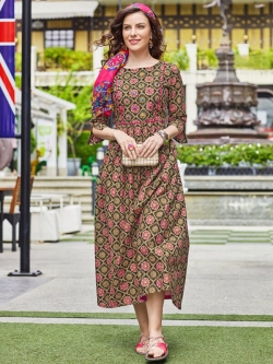 Multi Cotton Printed Anarkali Kurtis